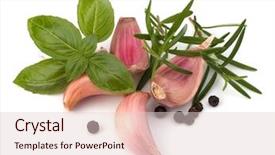  Presentation with clove - Slide set featuring garlic clove basil and rosemary leaf isolated on white background background and a lemonade colored foreground