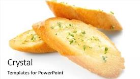  Presentation with gluten free bread on wooden - Slide set enhanced with garlic french bread slices isolated background and a white colored foreground