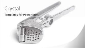  Presentation with garlic - Theme with garlic-masher-isolated-on-white background and a white colored foreground