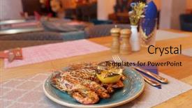  Presentation with cajun - Theme enhanced with garlic on table restaurant background and a  colored foreground