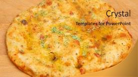  Presentation with garlic - Colorful presentation design enhanced with garlic pizza bread on wooden chopping board backdrop and a yellow colored foreground