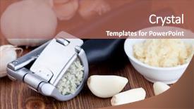  Presentation with close up garlic bulbs - Audience pleasing slides consisting of garlic press and garlic backdrop and a coral colored foreground