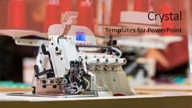  Presentation with factory machine - Slide set consisting of garment - overlock machine on sewing factory background and a coral colored foreground