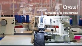  Presentation with machines - PPT theme consisting of garment - sewing factory nobody overlock machines background and a coral colored foreground