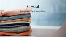  Presentation with stack - Colorful PPT layouts enhanced with garment - stack of colorful clothes backdrop and a sky blue colored foreground