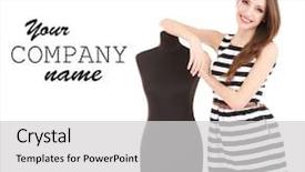  Presentation with beautiful young woman getting face - Beautiful PPT layouts featuring garment company - beautiful young woman with mannequin backdrop and a  colored foreground