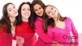  Presentation with group of girls - Slide deck enhanced with garment company - girls in red group background and a red colored foreground