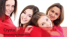  Presentation with group - PPT layouts featuring garment company - girls in red group background and a  colored foreground
