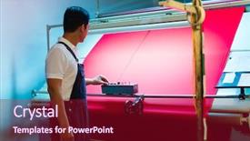  Presentation with manufacturing plant - Theme having garment industrial - indonesian textile worker background and a crimson colored foreground