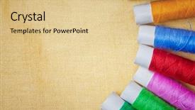  Presentation with thread - Presentation theme featuring garment industrial - set of colorful thread reels background and a lemonade colored foreground