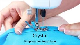  Presentation with sewing machine - Slide deck featuring garment industrial - sewing machine blue fabric background and a cyan colored foreground