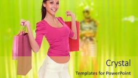  Presentation with wine shop and barrel - Colorful presentation enhanced with garment industrial - woman in front backdrop and a yellow colored foreground