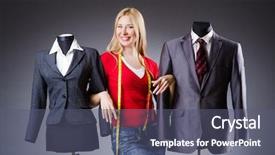  Presentation with ladies clothing - Slides featuring garment industrial - woman tailor working on clothing background and a  colored foreground