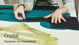  Presentation with workshop - Theme consisting of garment industrial - young female tailor working background and a soft green colored foreground