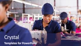  Presentation with production line - Audience pleasing slides consisting of garment manufacturing - african textile factory machinist working backdrop and a navy blue colored foreground