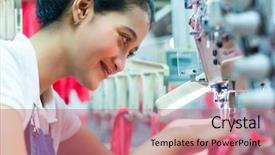  Presentation with textile factory sewing industrial - Colorful presentation theme enhanced with garment manufacturing - asian seamstress or worker backdrop and a coral colored foreground
