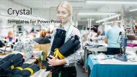  Presentation with textile - Amazing presentation theme having garment manufacturing - clothes designer holding fabric textile backdrop and a light gray colored foreground