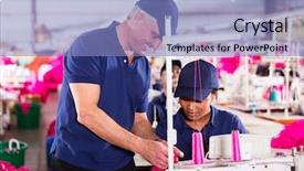  Presentation with production line - PPT theme having garment manufacturing - clothing factory quality controller checking background and a light blue colored foreground