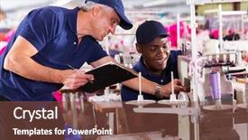  Presentation with factory machine - Beautiful presentation featuring garment manufacturing - friendly textile factory foreman helping backdrop and a tawny brown colored foreground