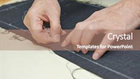  Presentation with garment - Beautiful presentation theme featuring garment manufacturing - male tailor hands working backdrop and a coral colored foreground