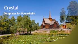  Presentation with church - Audience pleasing presentation theme consisting of garmo stavkyrkje in maihaugen folk backdrop and a teal colored foreground