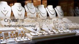  Presentation with jewelry - PPT layouts having garnet jewelry shop window display background and a mint green colored foreground