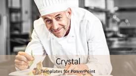  Presentation with food mask kitchen - Beautiful PPT theme featuring garnish - closeup of smiling male chef backdrop and a lemonade colored foreground