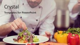  Presentation with cook chef - Audience pleasing presentation theme consisting of garnish - cook chef decorating garnishing prepared backdrop and a light gray colored foreground