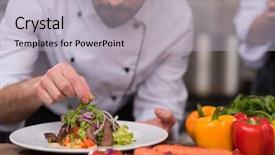  Presentation with cook chef - Cool new slide deck with garnish - cook chef decorating garnishing prepared backdrop and a light gray colored foreground