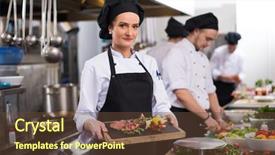 Presentation with hotel kitchen - Amazing PPT theme having garnish - female chef in hotel backdrop and a tawny brown colored foreground