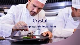  Presentation with chef - PPT theme with garnish - male chef garnishing dessert plate background and a sky blue colored foreground