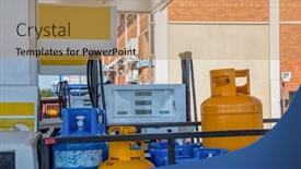  Presentation with gas station - Colorful presentation theme enhanced with gas-bottles-at-a-filling backdrop and a coral colored foreground