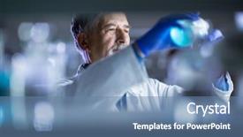  Presentation with scientific research - Presentation theme featuring gas chromatography - senior male researcher carrying background and a  colored foreground
