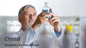  Presentation with scientific research - Theme consisting of gas chromatography - senior male researcher carrying background and a light blue colored foreground