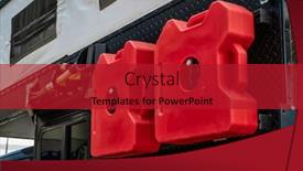  Presentation with gas - PPT theme having gas-containers-shovel-and-ax background and a crimson colored foreground