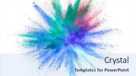  Presentation with explosion - PPT theme enhanced with gas cutting - explosion of colored powder isolated background and a light blue colored foreground
