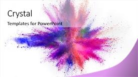  Presentation with abstract dust explosion - Slides with gas cutting - multi colored powder explosion isolated background and a white colored foreground