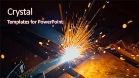  Presentation with artistic - Cool new PPT layouts with gas electrical production - artistic welding sparks light industrial backdrop and a wine colored foreground