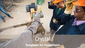  Presentation with welding - Slides featuring gas electrical production - black smith welding pieces background and a coral colored foreground