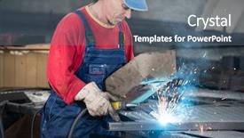  Presentation with welding - Colorful PPT layouts enhanced with gas electrical production - black smith welding pieces backdrop and a ocean colored foreground