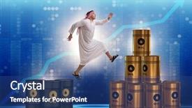  Presentation with barrels - Presentation design consisting of gas exchang - arab businessman jumping from oil background and a ocean colored foreground