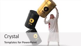  Presentation with oil gas - Beautiful presentation featuring gas exchang - arab businessman supporting oil barrel backdrop and a white colored foreground