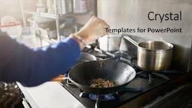  Presentation with packed restaurant food - Theme consisting of gas flare - chef in restaurant kitchen seasoning background and a mint green colored foreground