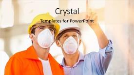  Presentation with lawyer client meeting wearing mask - PPT layouts with gas flare - male architects wearing protective mask background and a lemonade colored foreground