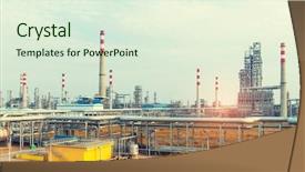  Presentation with oil refinery - PPT layouts consisting of gas flare - oil refinery industrial plant background and a sky blue colored foreground