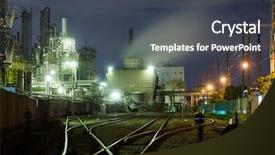  Presentation with oil refinery - Presentation theme having gas flare - oil-refinery plant at night background and a dark gray colored foreground