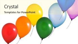  Presentation with balloons - Slide deck with gas helio - rainbow balloons on white background background and a blonde colored foreground