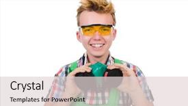  Presentation with textile industry white - Theme having gas kit - industrial worker isolated background and a lemonade colored foreground