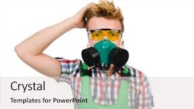  Presentation with industrial - Presentation theme with gas kit - industrial worker isolated background and a light gray colored foreground