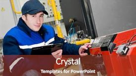  Presentation with maintenance - PPT theme enhanced with gas measurement - happy maintenance engineer checking technical background and a tawny brown colored foreground